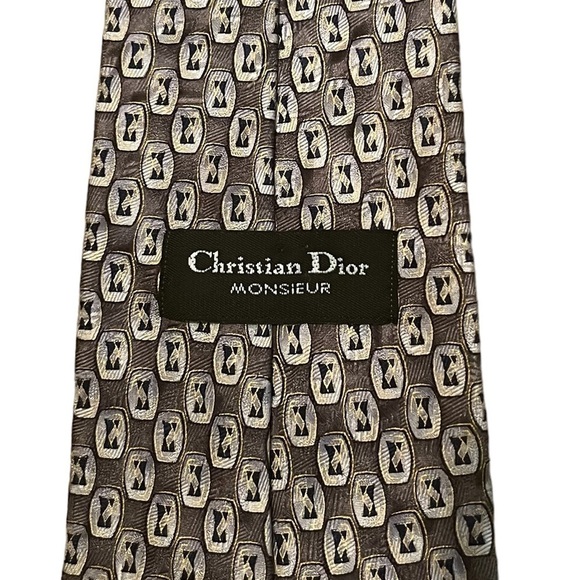 christian Dior Monsieur Silk Brown/Beige/Grey Patterned Tie Made in Canada - Picture 3 of 7